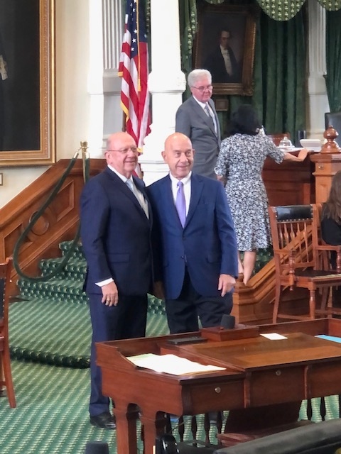 Chancellor Maldonado with Sen. John Whitmire on floor of the Texas Senate after resolution was approved.