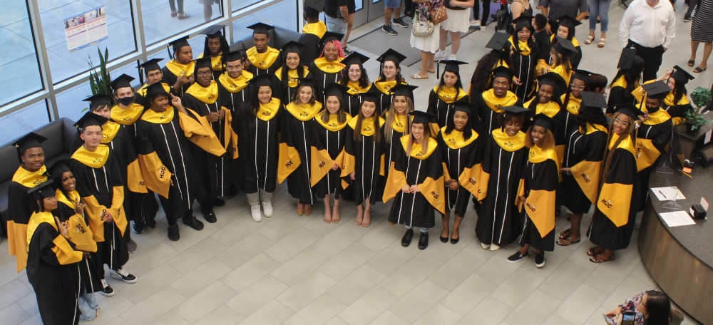 Houston Community College dual credit students who are also Stafford High School seniors simultaneously received their high school diplomas and associate degrees from HCC.