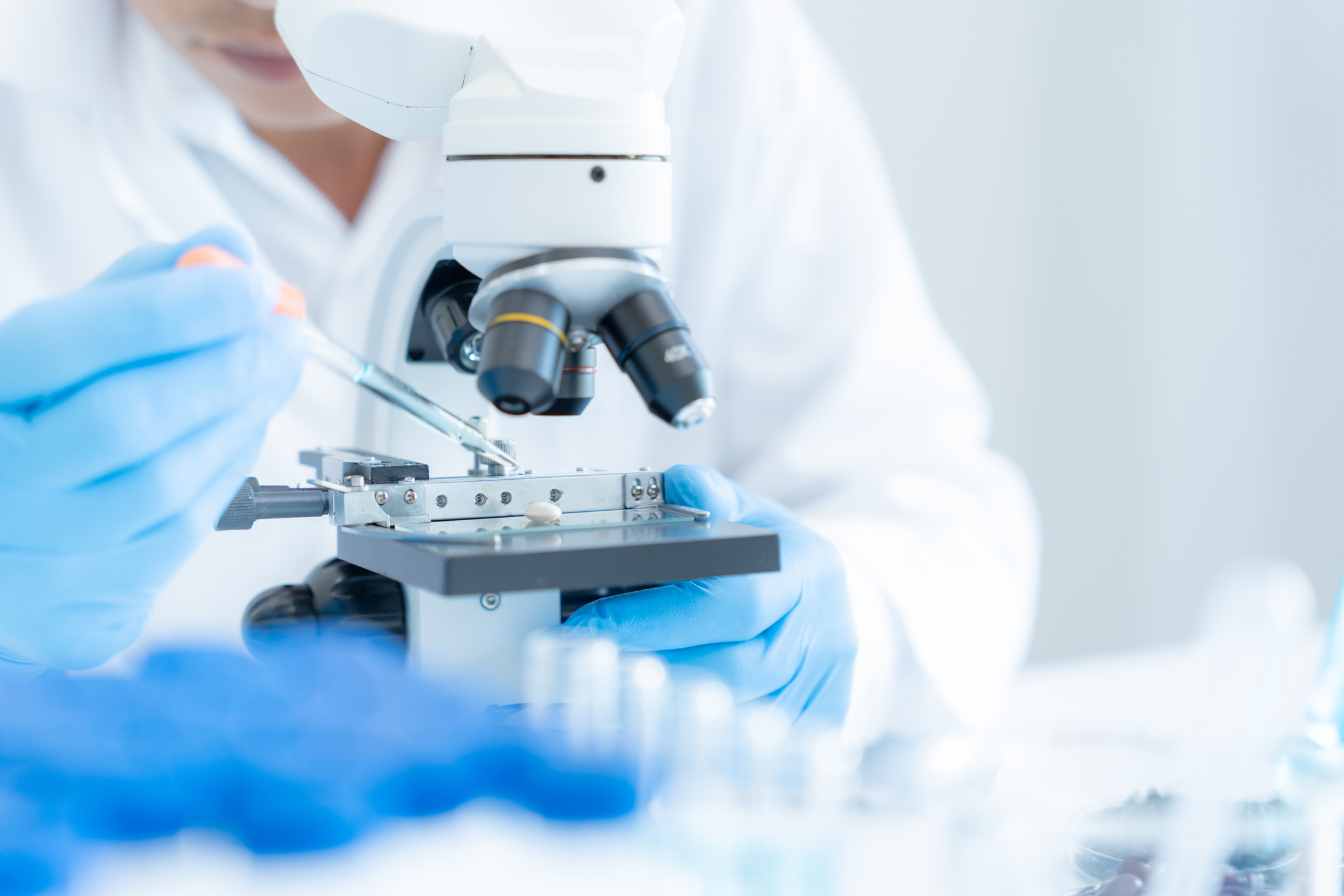 Medical student using medical equipment
